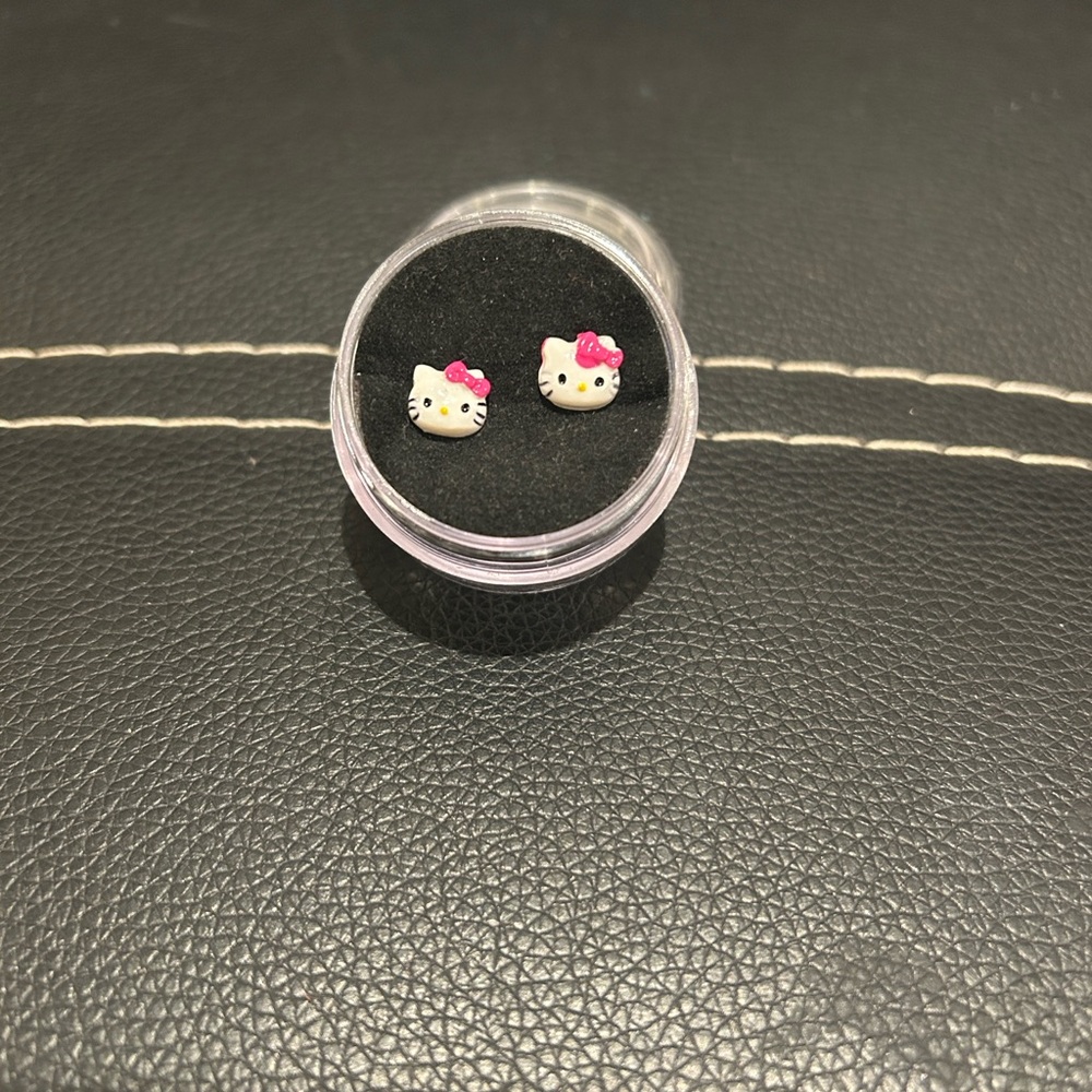 Hello Kitty White Face with Pink Bow Kids Stud Earrings